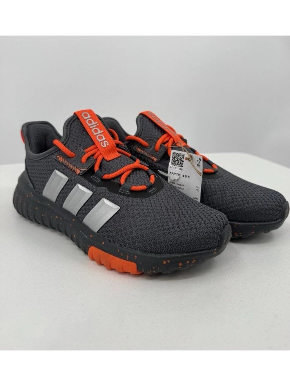 Adidas Kid's Boys Kaptir 4 Athletic Shoes size 4 Youth Gray/Orange Running Shoes